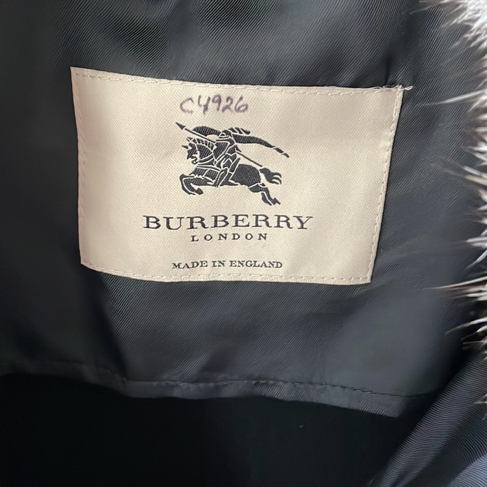 Burberry London black wool pea coat with removable fox fur collar, size 8/M - Picture 7 of 15